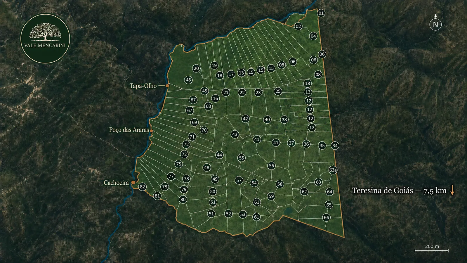 Mapa de lotes e chácaras de 4 hectares em Teresina de Goiás